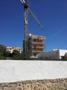 Crane and scaffolding on newbuild